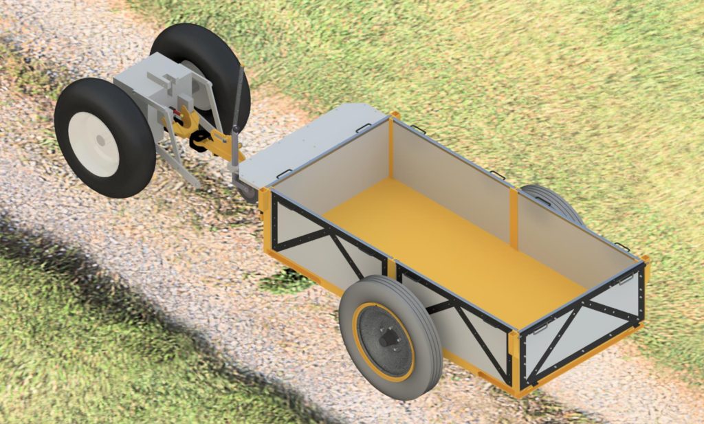 3D model vlečky za malotraktor, pohled zezadu